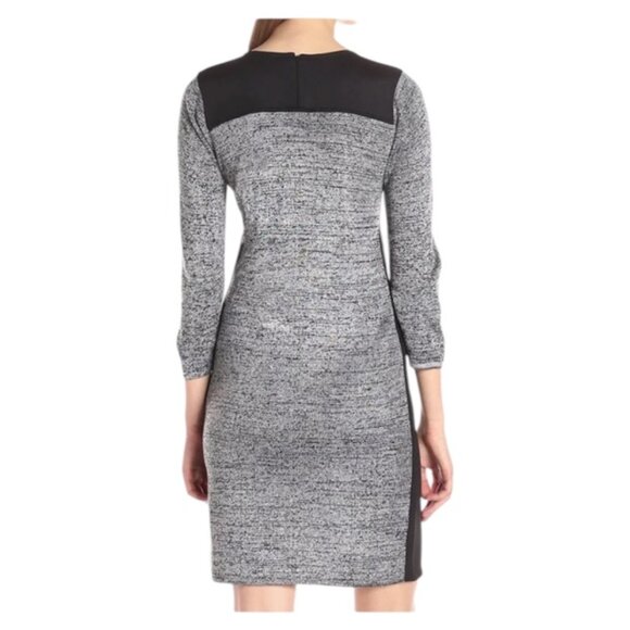Calvin Klein 2X Grey White Black Marled Scuba Contrast 1/2 -3/4 Sleeve Dress - Picture 2 of 6
